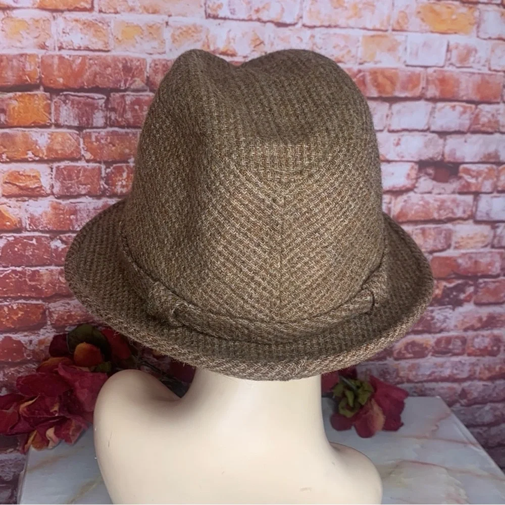 Vintage 70s Brown Wool Tweed Indian Head Penny Fedora Hat